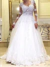 Ball Gown/Princess V-neck Tulle Sweep Train Wedding Dresses With Appliques Lace #UKM00022993