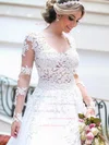 Tulle Scoop Neck Princess Sweep Train with Appliques Lace Wedding Dresses #UKM00022993