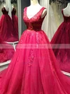 Tulle V-neck Ball Gown Court Train with Appliques Lace Wedding Dresses #UKM00022995
