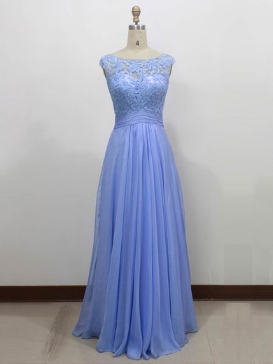 Chiffon Tulle Scoop Neck A-line Floor-length with Appliques Lace Bridesmaid Dresses #UKM01013434