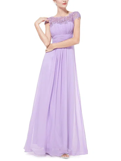 Lace Chiffon Scoop Neck A-line Floor-length with Pleats Bridesmaid Dresses #UKM01013436