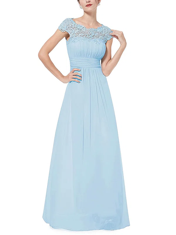 Lace Chiffon Scoop Neck A-line Floor-length with Pleats Bridesmaid Dresses #UKM01013438