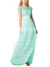 Lace Tulle Scoop Neck A-line Floor-length with Sashes / Ribbons Bridesmaid Dresses #UKM01013439