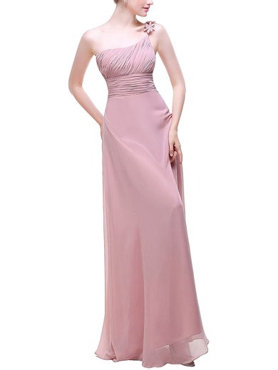 Chiffon One Shoulder A-line Floor-length with Flower(s) Bridesmaid Dresses #UKM01013442