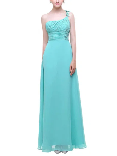 Chiffon One Shoulder A-line Floor-length with Flower(s) Bridesmaid Dresses #UKM01013444