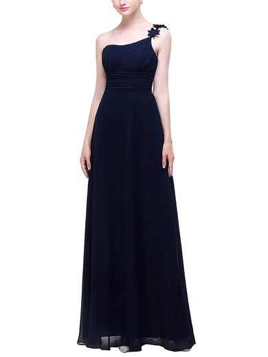 Chiffon One Shoulder A-line Floor-length with Flower(s) Bridesmaid Dresses #UKM01013445