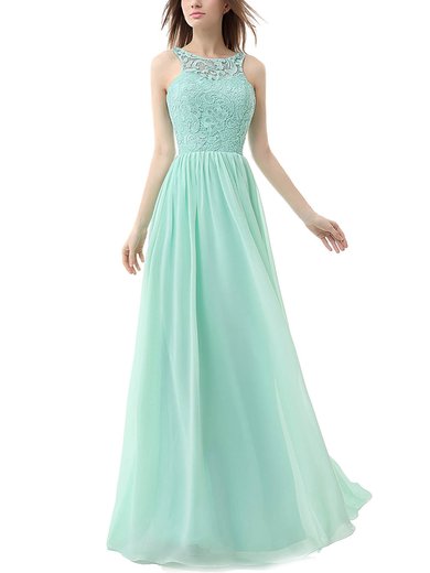 Chiffon Scoop Neck A-line Floor-length with Lace Bridesmaid Dresses #UKM01013459