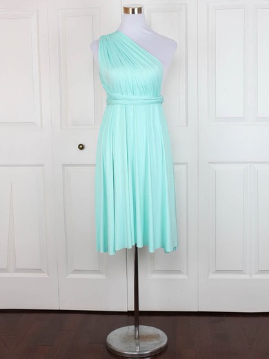Jersey One Shoulder A-line Short/Mini with Ruffles Bridesmaid Dresses #UKM01013128