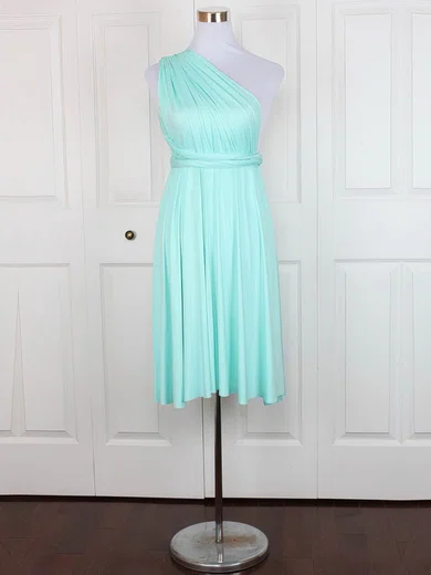 Jersey One Shoulder A-line Short/Mini with Ruffles Bridesmaid Dresses #UKM01013128