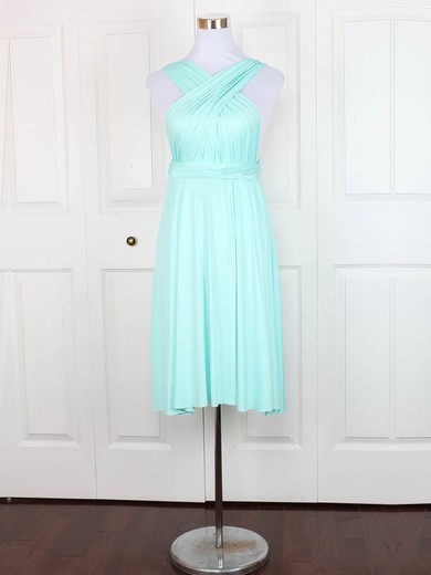 Jersey V-neck A-line Short/Mini with Ruffles Bridesmaid Dresses #UKM01013129