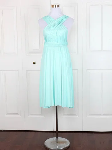 Jersey V-neck A-line Short/Mini with Ruffles Bridesmaid Dresses #UKM01013129