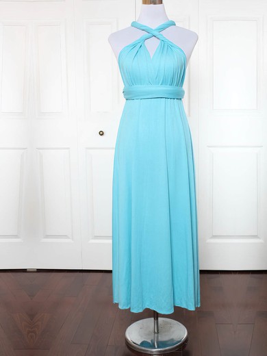 Jersey V-neck A-line Ankle-length with Ruffles Bridesmaid Dresses #UKM01013130