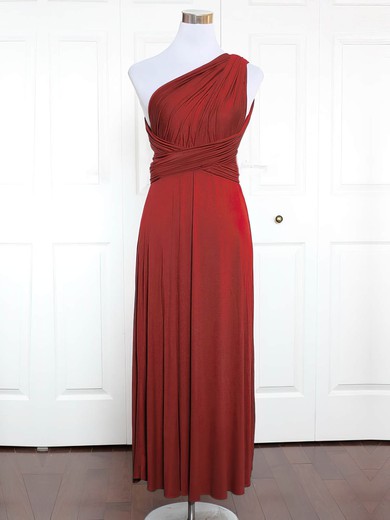 Jersey One Shoulder A-line Ankle-length with Ruffles Bridesmaid Dresses #UKM01013131