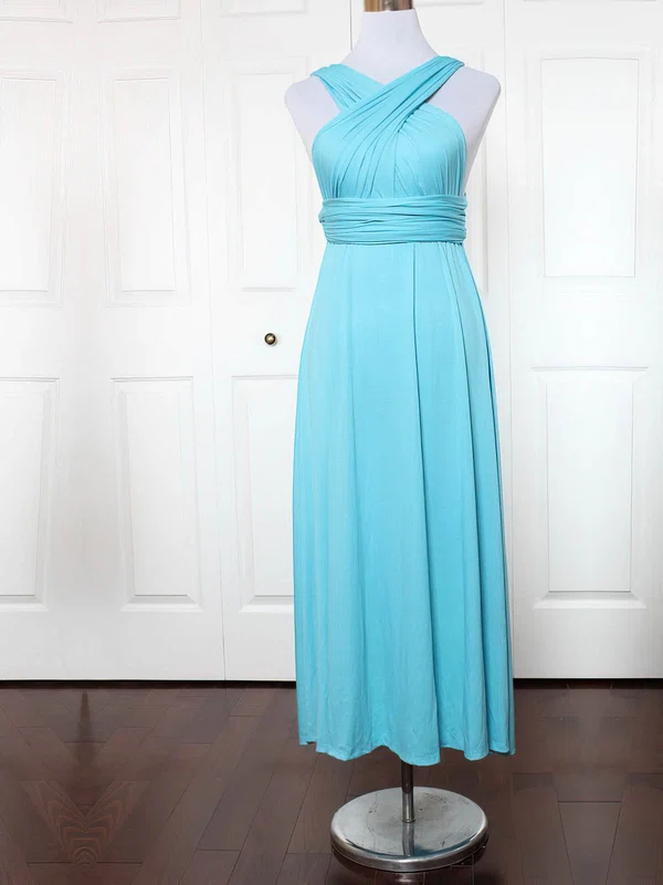Jersey V-neck A-line Ankle-length with Ruffles Bridesmaid Dresses #UKM01013136