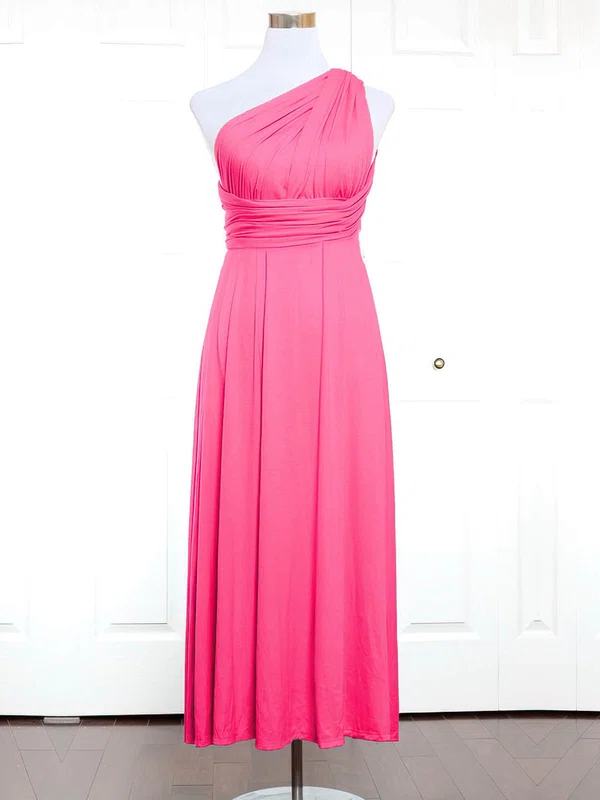 Jersey One Shoulder A-line Ankle-length with Ruffles Bridesmaid Dresses #UKM01013144