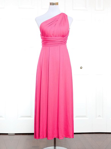 Jersey One Shoulder A-line Ankle-length with Ruffles Bridesmaid Dresses #UKM01013144