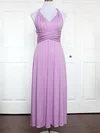 Jersey V-neck A-line Ankle-length with Ruffles Bridesmaid Dresses #UKM01013146