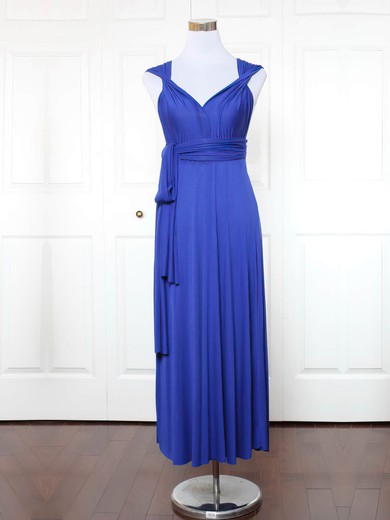 Jersey V-neck A-line Ankle-length with Ruffles Bridesmaid Dresses #UKM01013148