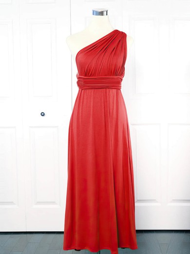 Jersey One Shoulder Empire Ankle-length with Ruffles Bridesmaid Dresses #UKM01013151