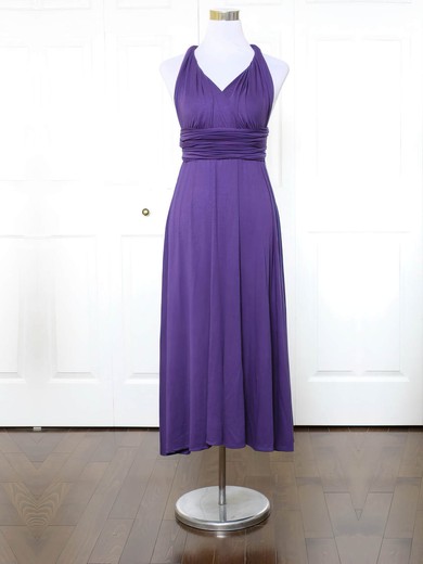 Jersey V-neck A-line Ankle-length with Ruffles Bridesmaid Dresses #UKM01013152