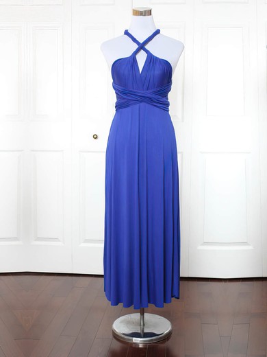 Jersey V-neck A-line Ankle-length with Ruffles Bridesmaid Dresses #UKM01013153