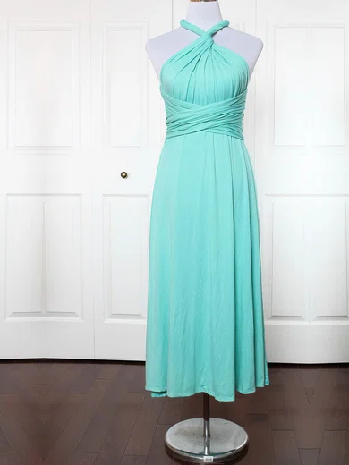 Jersey V-neck A-line Ankle-length with Ruffles Bridesmaid Dresses #UKM01013156