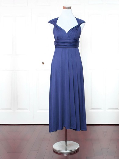 Jersey V-neck A-line Ankle-length with Ruffles Bridesmaid Dresses #UKM01013158