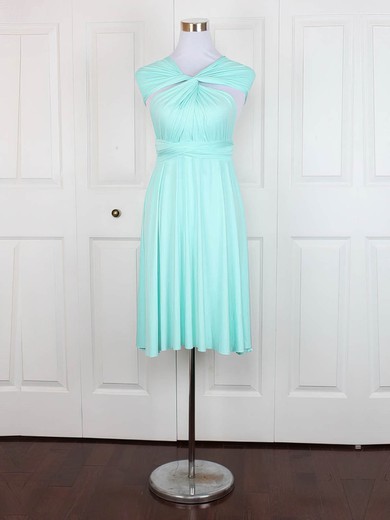 Jersey V-neck A-line Short/Mini with Ruffles Bridesmaid Dresses #UKM01013160