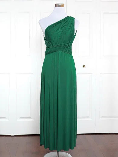 A-line One Shoulder Jersey Ankle-length with Ruched Bridesmaid Dresses #UKM01013162