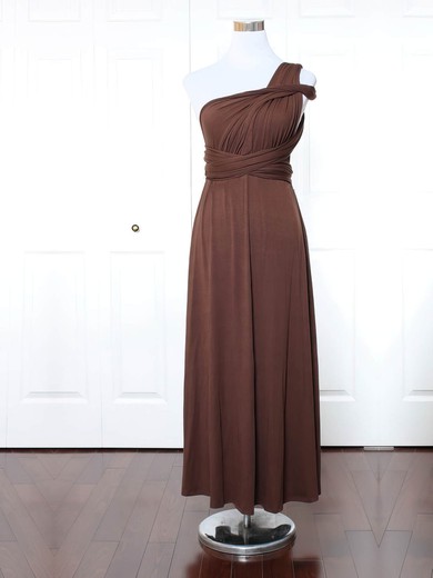 Jersey One Shoulder A-line Ankle-length with Ruffles Bridesmaid Dresses #UKM01013165