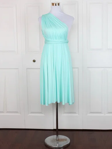 Jersey One Shoulder A-line Short/Mini with Ruffles Bridesmaid Dresses #UKM01013168