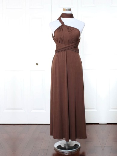 Jersey High Neck A-line Ankle-length with Ruffles Bridesmaid Dresses #UKM01013169