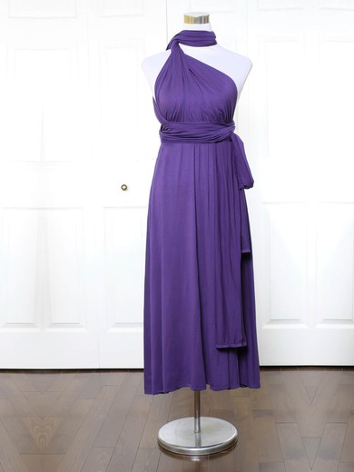 Jersey High Neck A-line Ankle-length with Ruffles Bridesmaid Dresses #UKM01013170