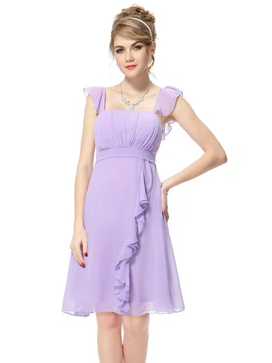 Chiffon Square Neckline Empire Short/Mini with Ruffles Bridesmaid Dresses #UKM01013392