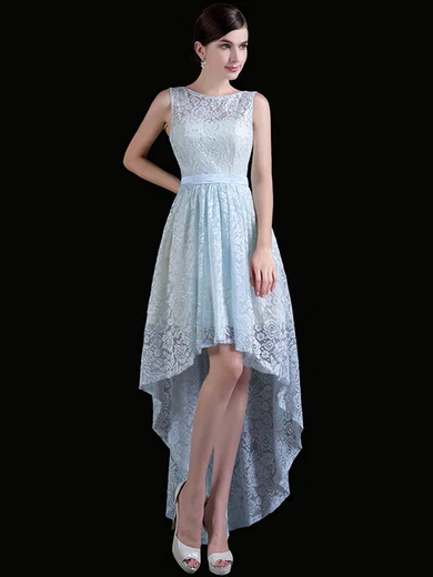 Lace Scoop Neck A-line Asymmetrical with Sashes / Ribbons Bridesmaid Dresses #UKM01013411