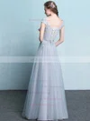 Tulle V-neck A-line Floor-length with Appliques Lace Bridesmaid Dresses #UKM01013425