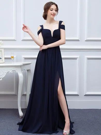 Chiffon V-neck A-line Sweep Train with Split Front Bridesmaid Dresses #UKM01013426