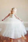 Ball Gown Scoop Neck Tulle Floor-length Ruffles Flower Girl Dresses #UKM01031796
