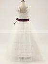 A-line Sweetheart Satin Tulle Floor-length Sashes / Ribbons Flower Girl Dresses #UKM01031811