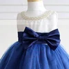 Princess Scoop Neck Satin Tulle Tea-length Bow Flower Girl Dresses #UKM01031813