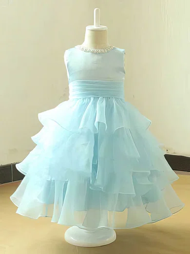 A-line Scoop Neck Organza Tea-length Tiered Flower Girl Dresses #UKM01031820