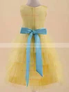 Ball Gown Scoop Neck Tulle Elastic Woven Satin Floor-length Beading Flower Girl Dresses #UKM01031822