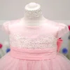 A-line Scoop Neck Lace Tulle Elastic Woven Satin Ankle-length Bow Flower Girl Dresses #UKM01031826