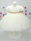 Ball Gown Scoop Neck Satin Tulle Ankle-length Bow Flower Girl Dresses #UKM01031828