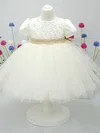 Ball Gown Scoop Neck Satin Tulle Ankle-length Bow Flower Girl Dresses #UKM01031828