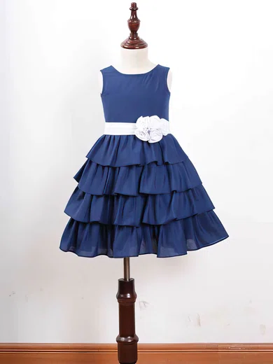 A-line Scoop Neck Chiffon Ankle-length Sashes / Ribbons Flower Girl Dresses #UKM01031836