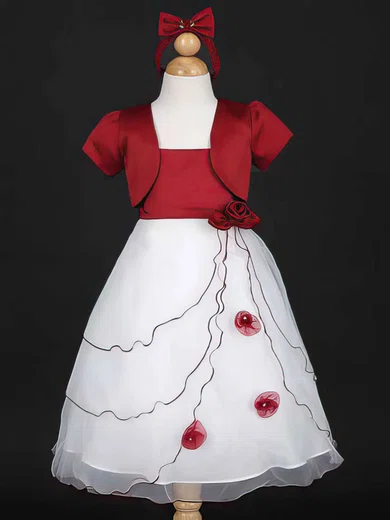 Ball Gown Scoop Neck Satin Tulle Floor-length Sashes / Ribbons Flower Girl Dresses #UKM01031838