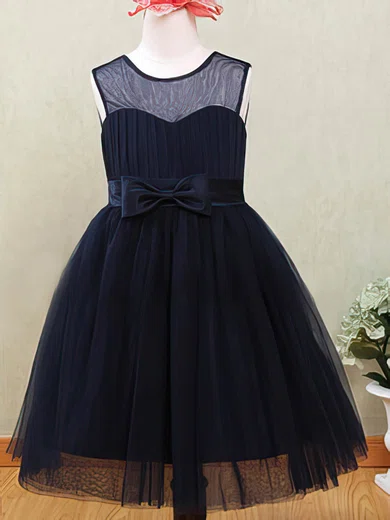 A-line Scoop Neck Tulle Ankle-length Flower(s) Flower Girl Dresses #UKM01031872