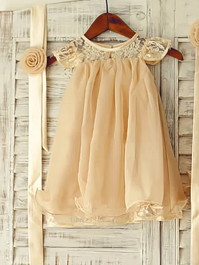 A-line Scoop Neck Lace Chiffon Short/Mini Sashes / Ribbons Flower Girl Dresses #UKM01031852