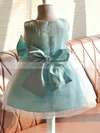 Ball Gown Scoop Neck Satin Tulle Knee-length Flower(s) Flower Girl Dresses #UKM01031858